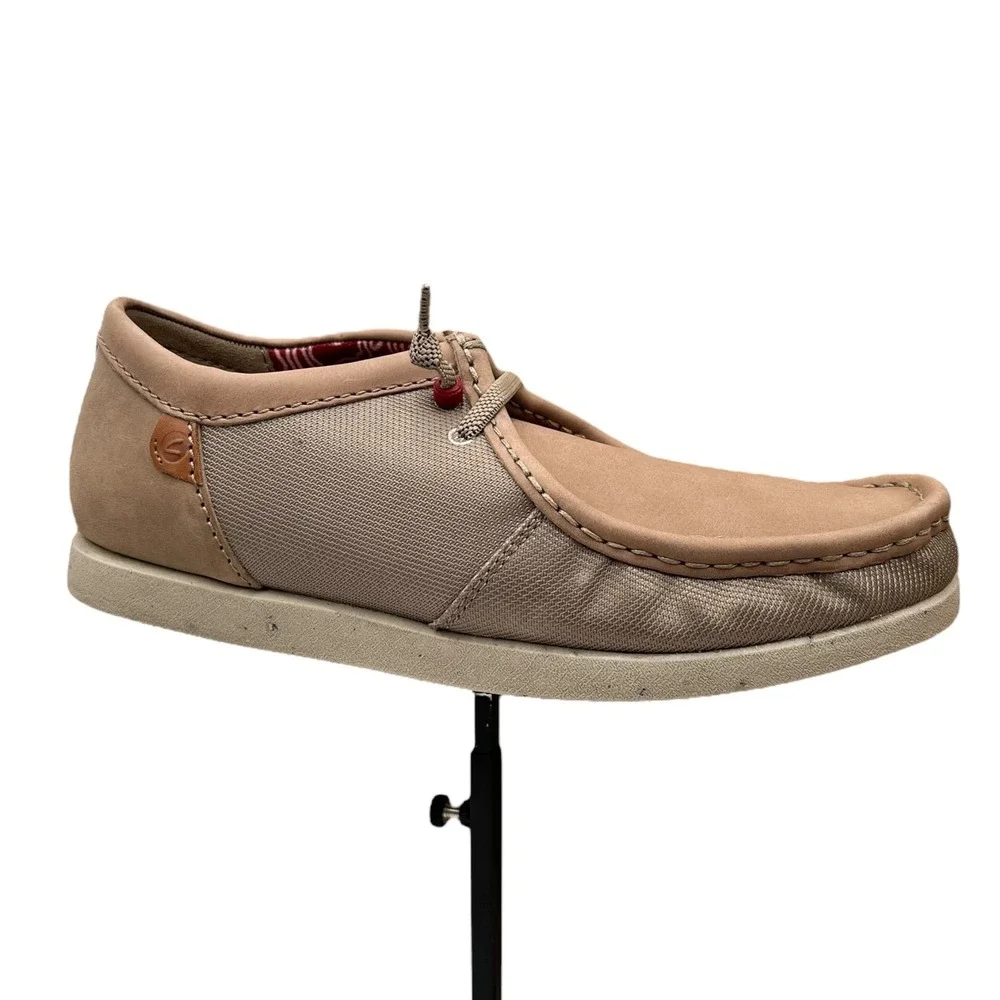 Clarks Mens Shacrelite Moc Leather Casual Shoe Size 10.5 Beige-Tan Slip-on Style